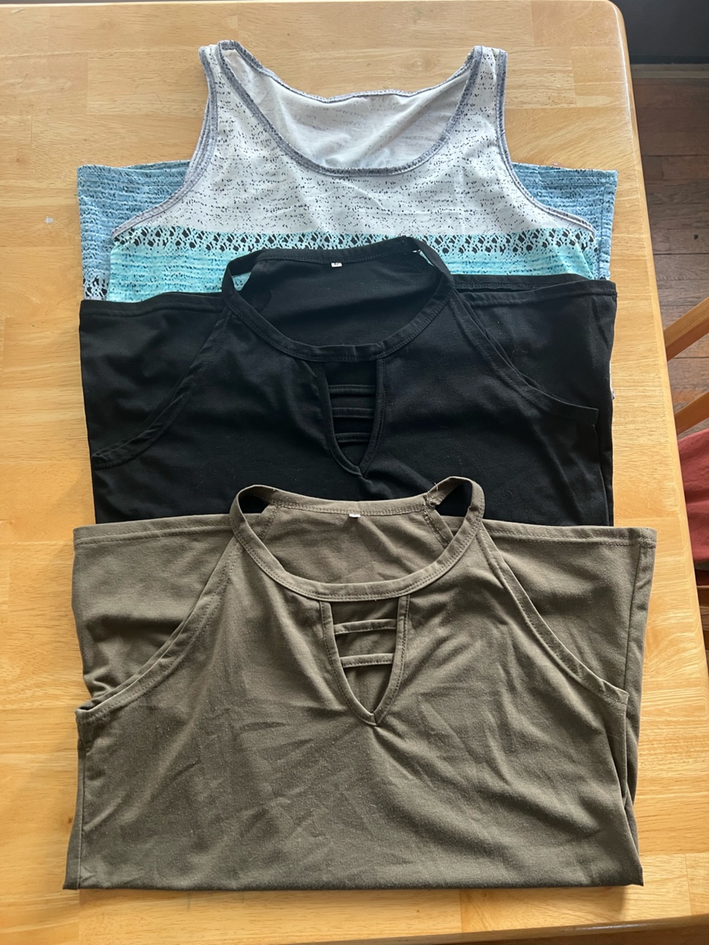 3 women’s tank tops- Black, Olive, multicolored